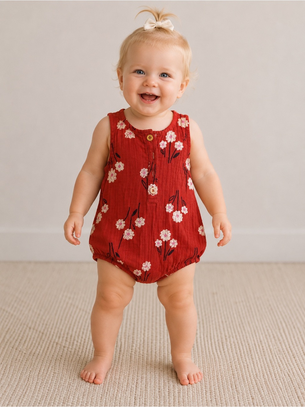Cat & Jack Baby Girls Floral Muslin Bubble Romper Rust Orange | Size 18M